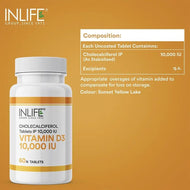 Inlife Vitamin D3 10000 IU Cholecalciferol Supplement | Chewable 60 Tablets