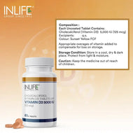 Inlife Vitamin D3 Supplement 5000 IU | Cholecalciferol 60 Tablets