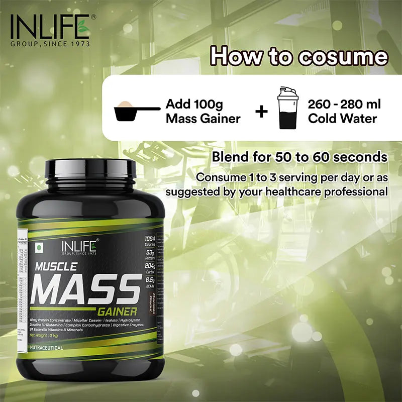 Inlife Muscle Mass Gainer Protein Powder Supplement 3Kg