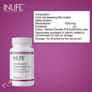 Inlife Vitamin B12 Supplement Methylcobalamin (Mecobalamin) 1500mcg 60 Tablets