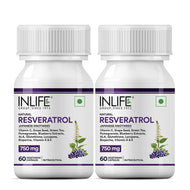 Inlife Natural Resveratrol Japanese Knotweed 750 mg | Antioxidant-Rich Supplement with Grape Seed, Green Tea, Vitamin C, L-Glutathione & Bioperine | 60 Veg Capsules