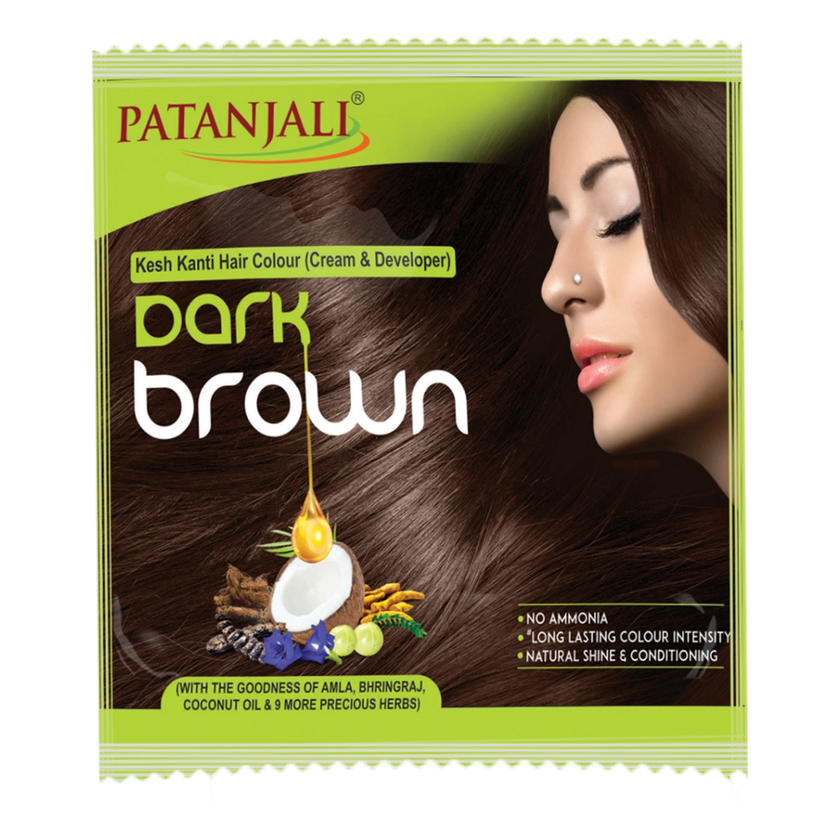 Patanjali Kesh Kanti Hair Colour Dark Brown (Cream & Developer) 40g