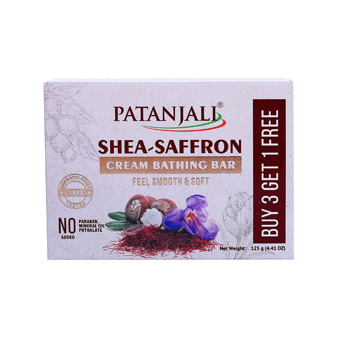 Patanjali Shea-Saffron Cream Bathing Bar 125g (Buy 3 Get 1)