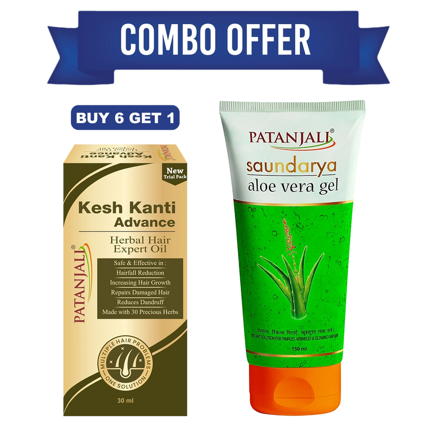 Patanjali Combo Kesh Kanti Advance Herbal Hair Expert Oil (30 ml, Buy 6 Get 1) + Saundarya Aloe Vera Gel (150 ml)