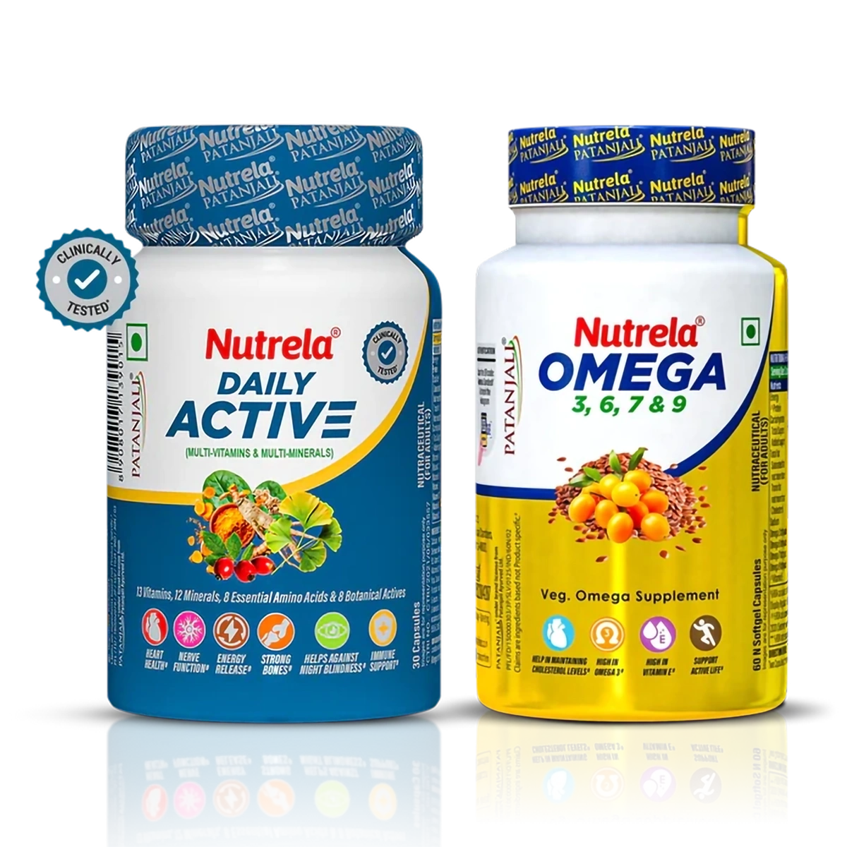 Patanjali Nutrela Daily Active + Omega 3 Softgel Capsules (30N + 60N)