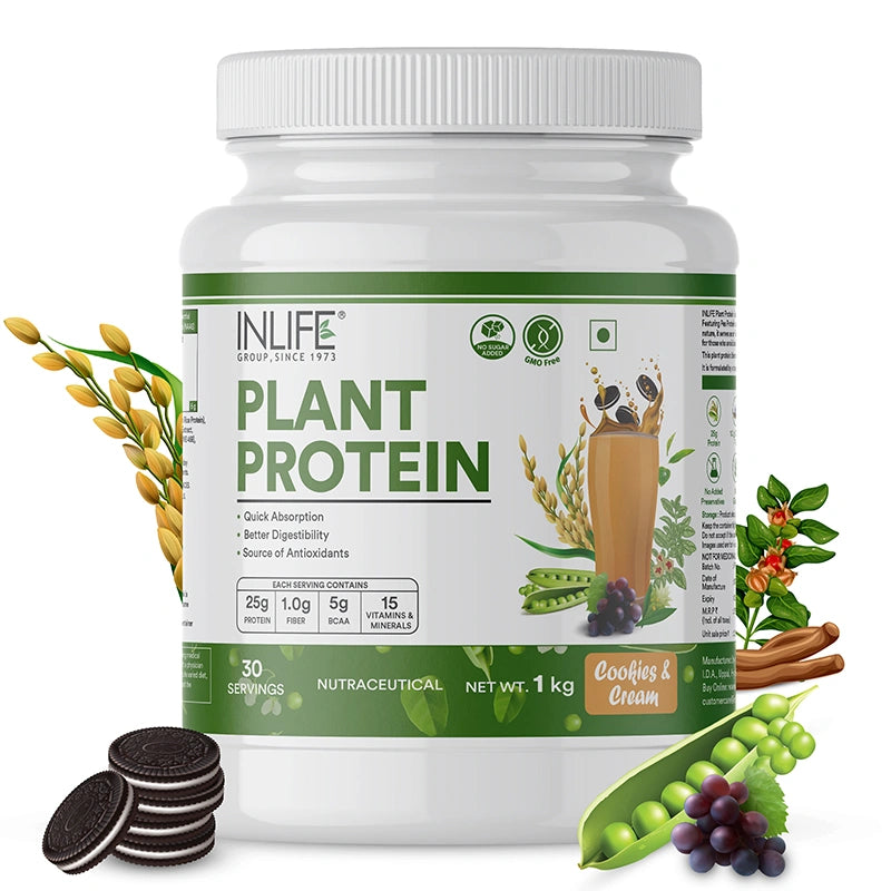 Inlife Plant Based Protein Powder Supplement | 25gms Protein (500g)