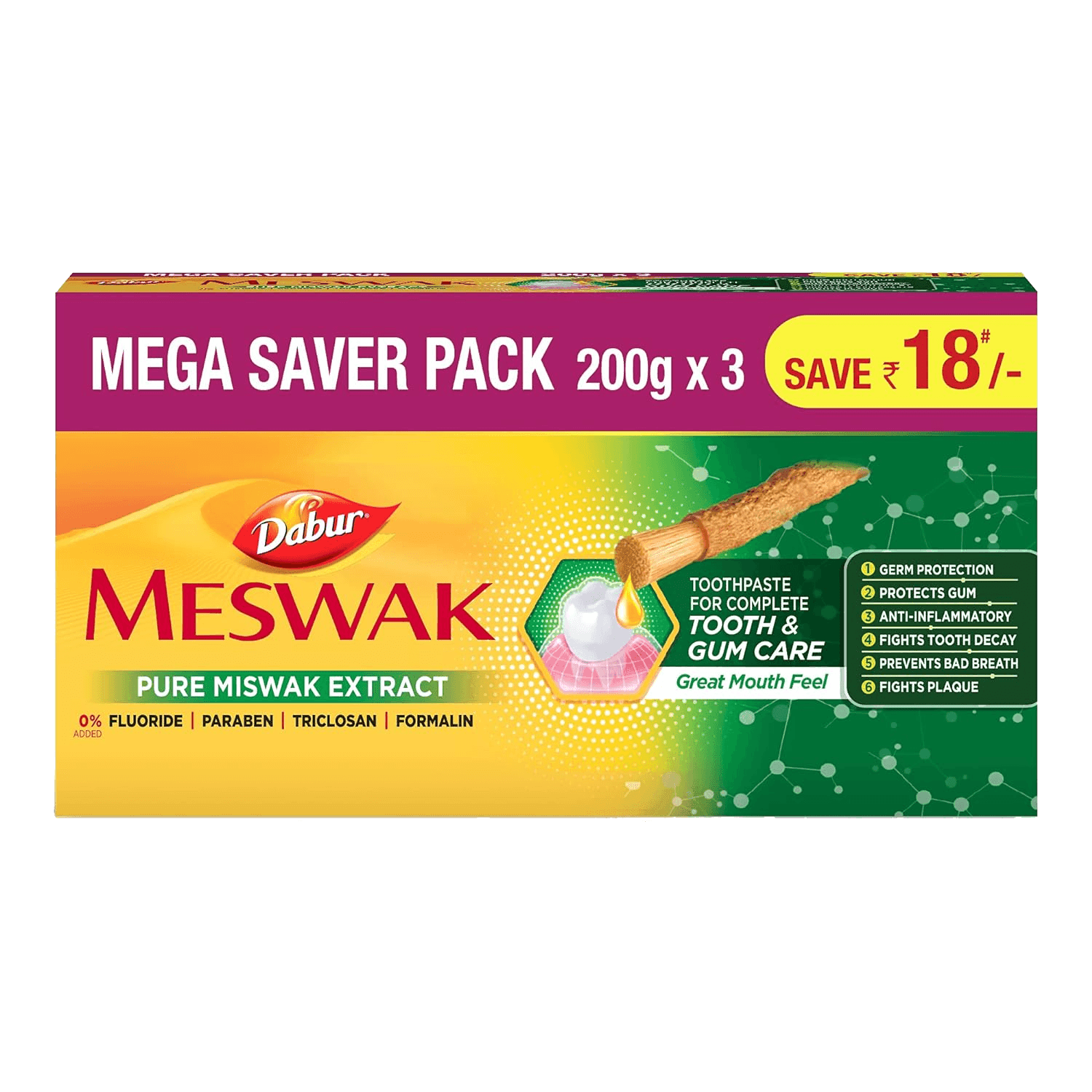 Dabur Meswak Toothpaste 200g (Pack of 3)