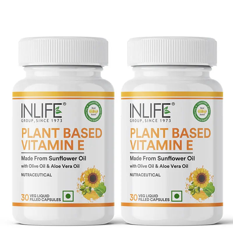 Inlife Plant Based Natural Vitamin E Capsules, Sunflower, Olive & Aloe Vera Oils | 30 Veg. Capsules