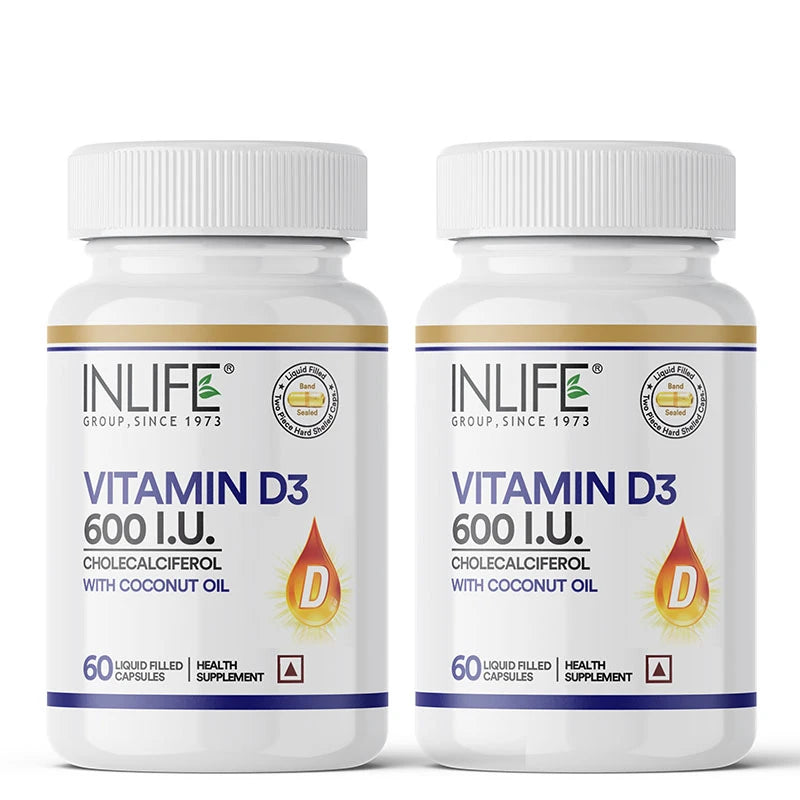 Inlife Vitamin D3 600 IU Cholecalciferol Capsules - 9