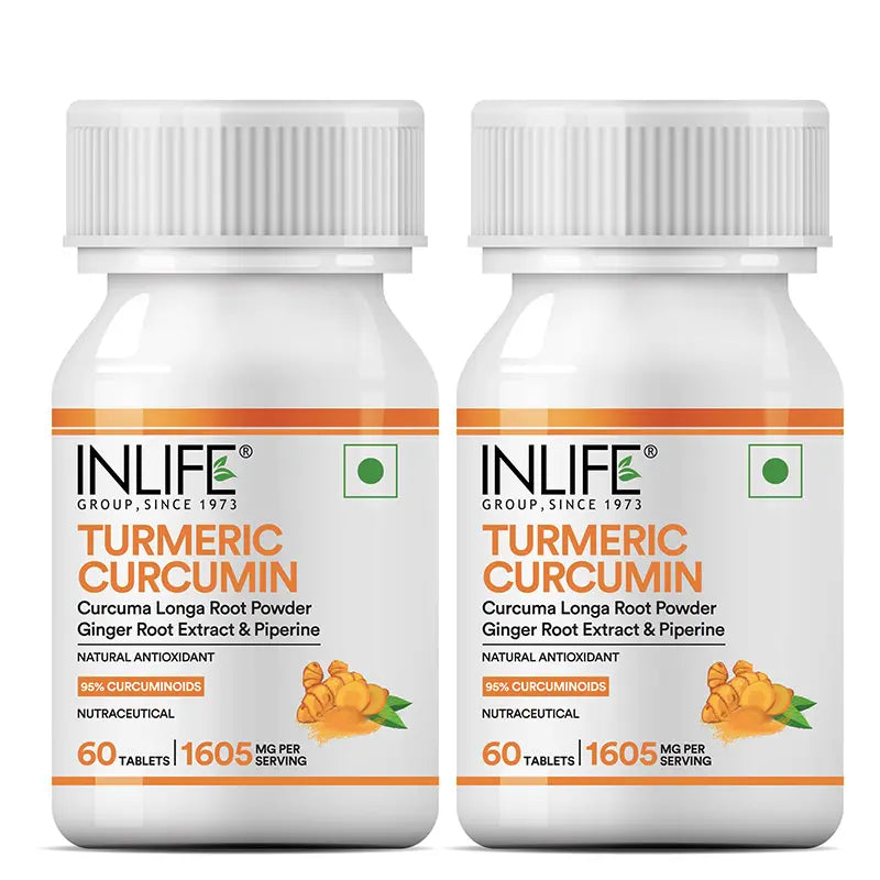 Inlife Turmeric Curcumin Supplement with Ginger & Black Pepper | 1605 mg per Serving | Natural Antioxidant Formula | 60 Vegetarian Tablets