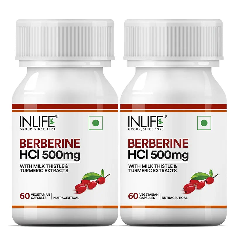 Inlife Berberine Supplement with HCl 500mg, Milk Thistle, Turmeric | 60 Veg. Capsules