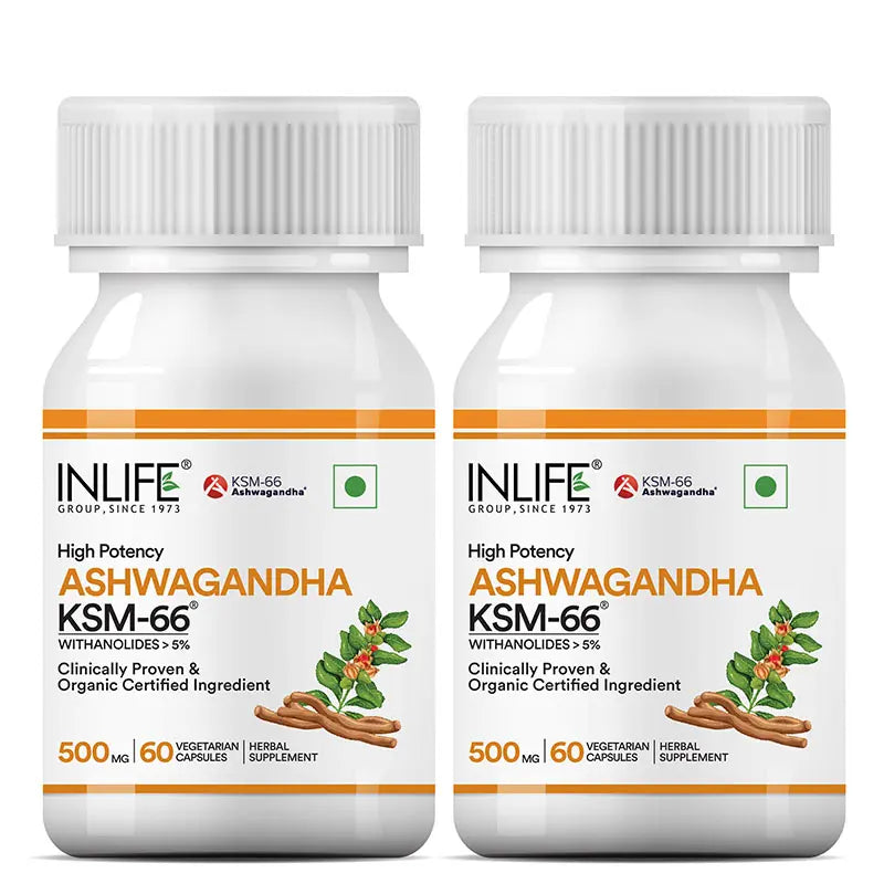 Inlife KSM-66 Ashwagandha with Withanolides > 5% | Veg. Capsules - 8