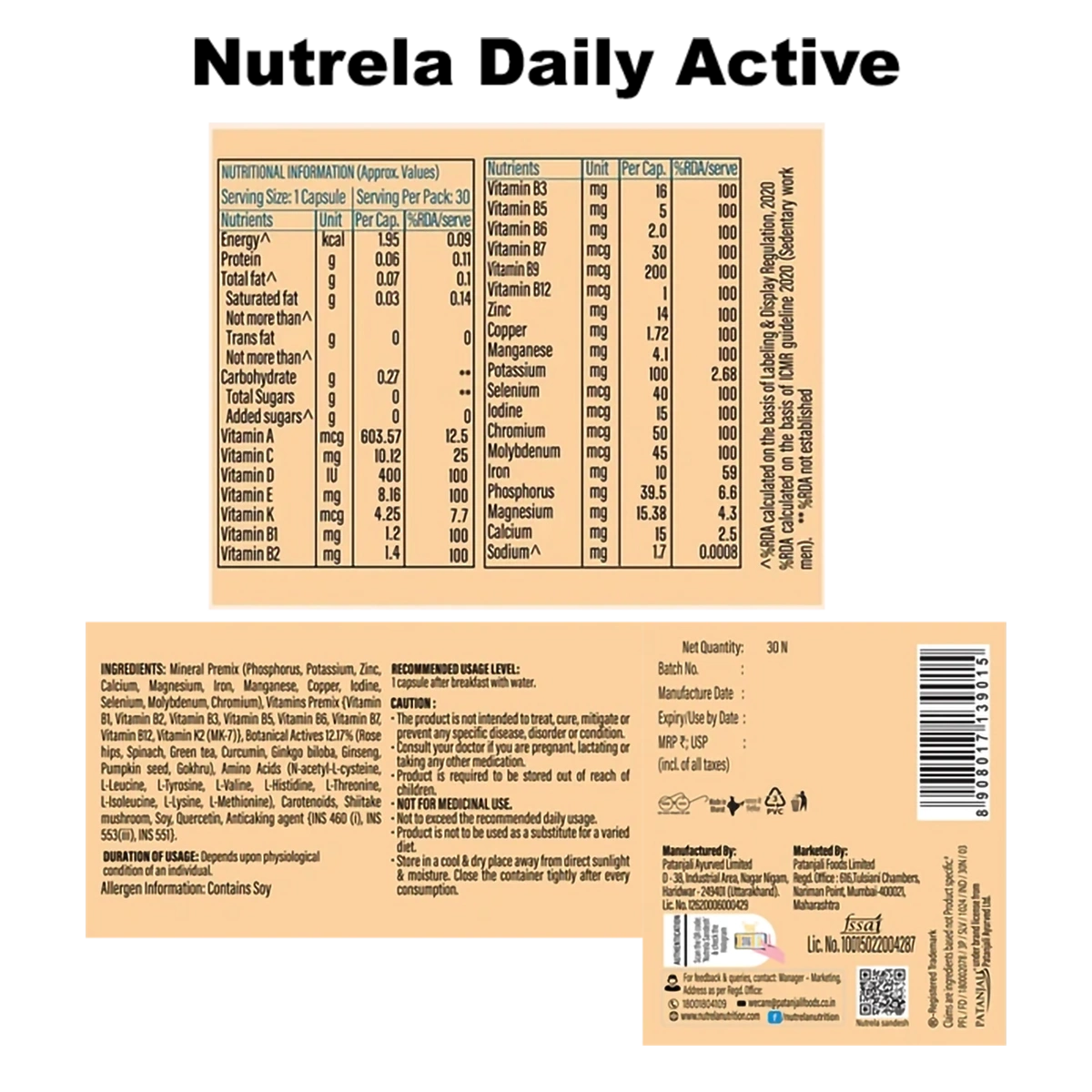 Combo Pat. Nutrela Daily Active + Omega 3 Softgel Capsule (30N+60N)