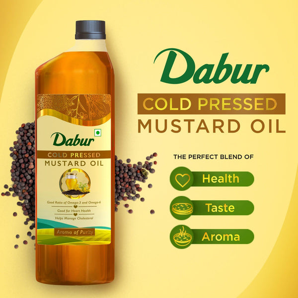 Dabur Cold Pressed Mustard Oil | Rich in Omega 3 & 6 | Healthy, Pure & Flavorful Cooking Oil 1L