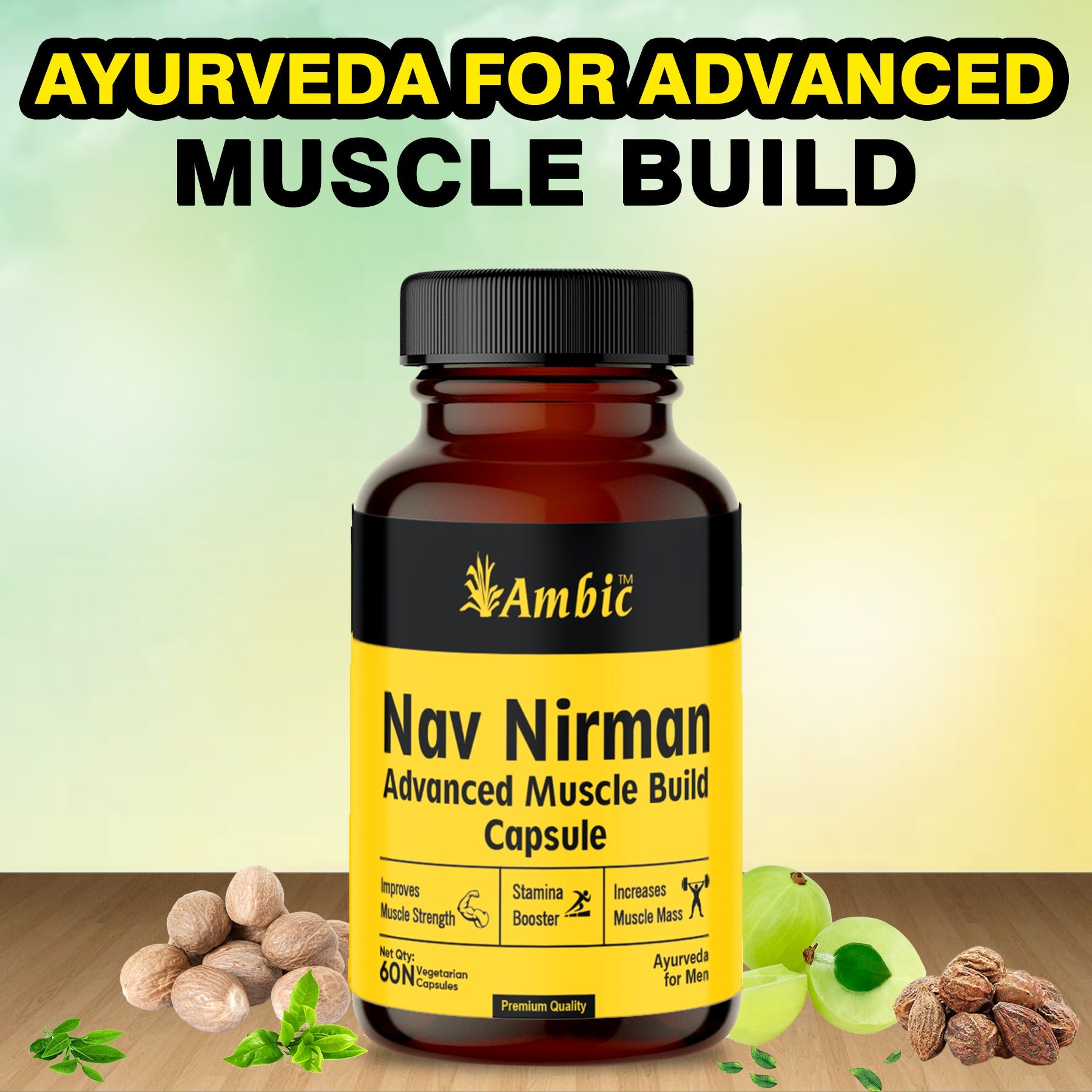 Nav Nirman Advanced Muscle Build Capsule for Natural Muscle Gain | Ayurvedic Weight Gain 60 Capsules