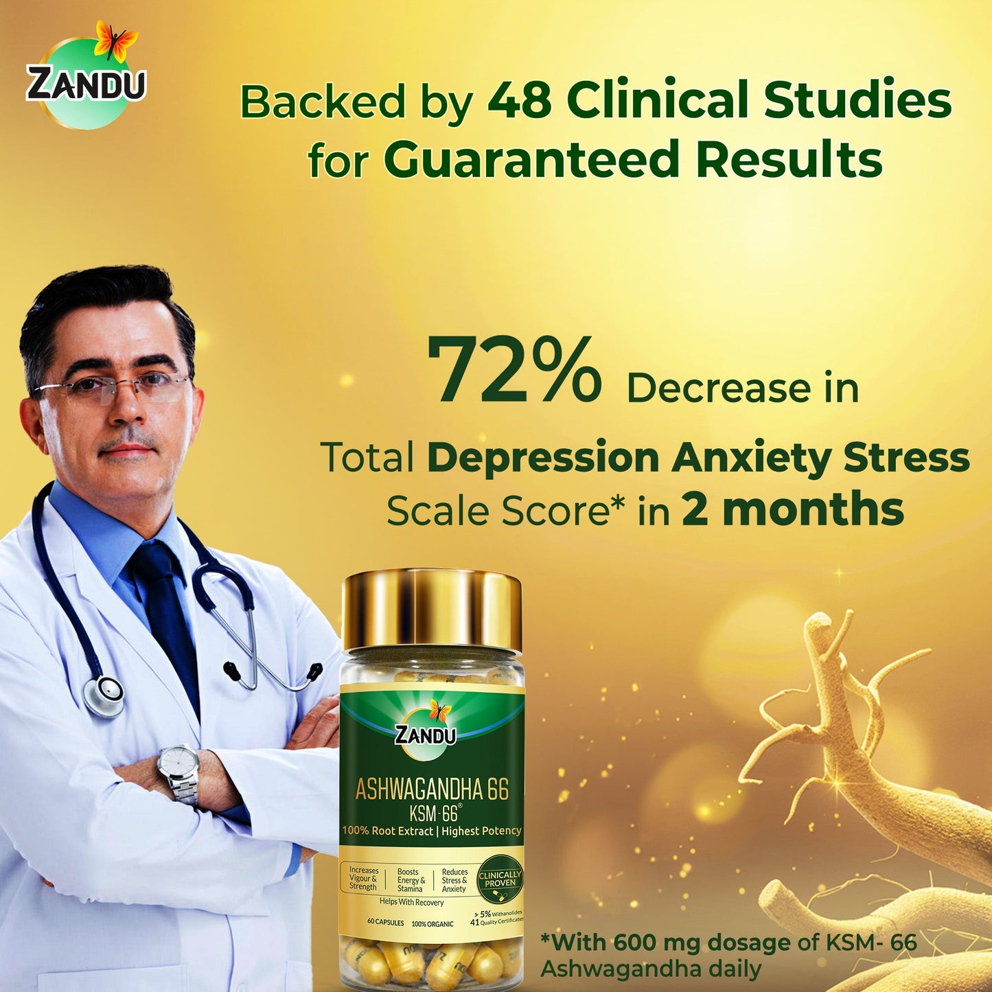 Zandu Ashwagandha KSM-66 (60 Capsules)