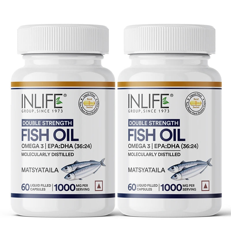 Inlife Fish Oil (Double Strength) Omega 3 Fatty Acids Supplement | 1000mg per serving - 12