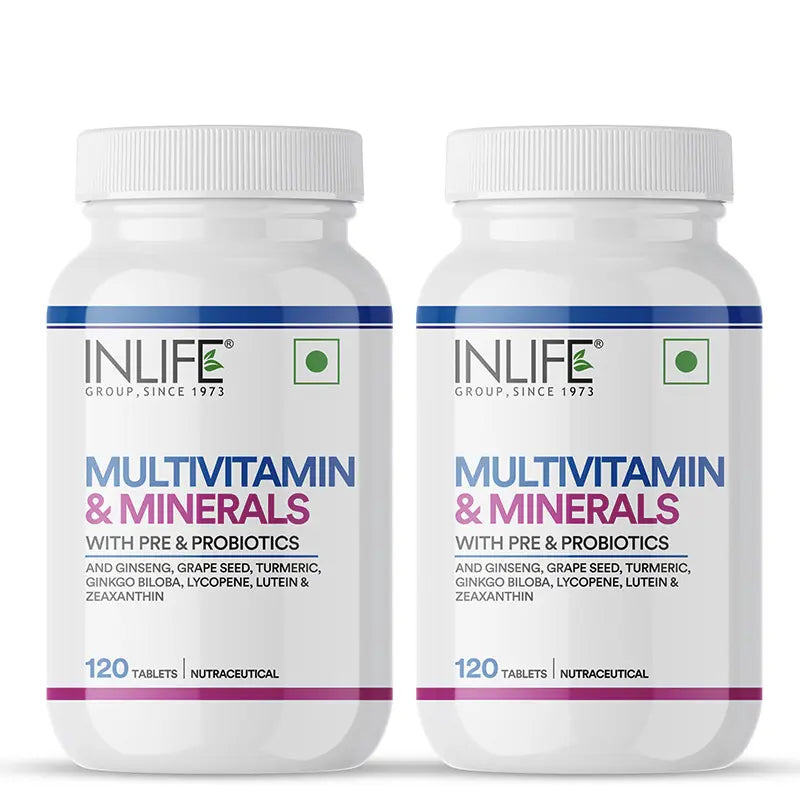 Inlife Multivitamin and Minerals Supplement with Ginseng, Grape Seed, Lutein & Probiotics | 60 Vegetarian Tablets