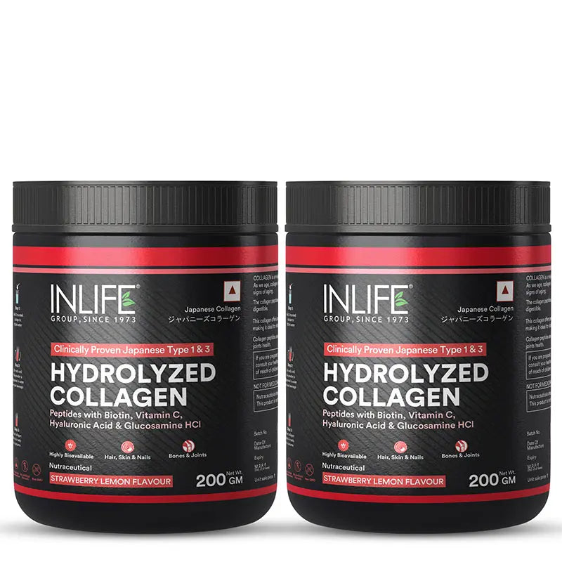 Inlife Hydrolyzed Japanese Collagen Peptides | with Biotin, Hyaluronic Acid & Glucosamine HCl | 200g Powder