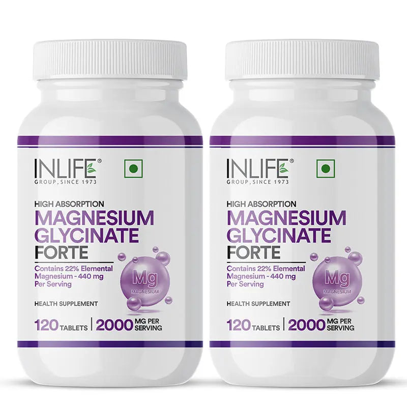 Inlife Chelated Magnesium Glycinate Forte Supplement 2000mg 60 Tablets