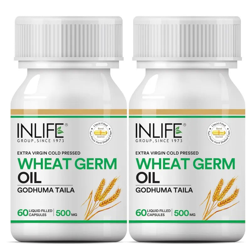 INLIFE Wheat Germ Oil Supplement | 500mg Capsules | Natural Vitamin E 60 Capsules