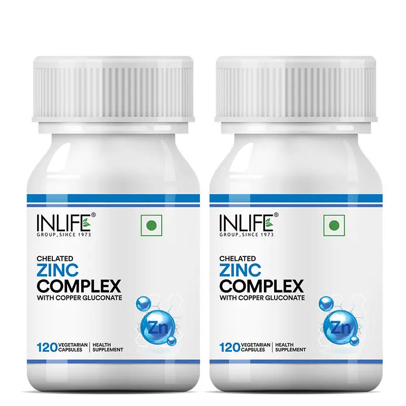 Inlife Zinc Supplements, Chelated Zinc Complex | Men & Women | Veg. Capsules - 8