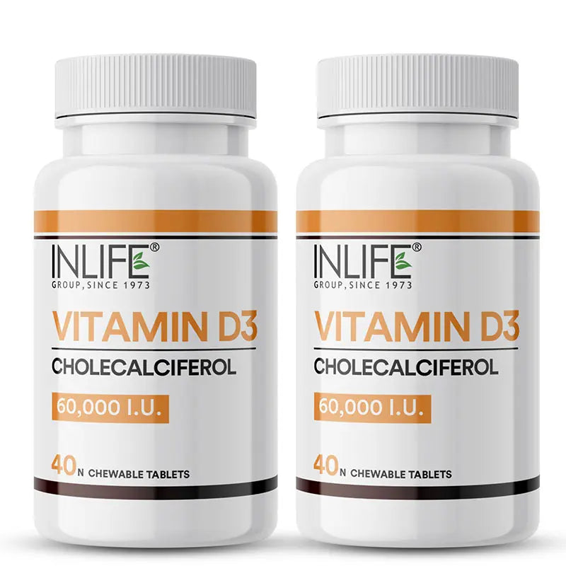 Inlife Vitamin D3 60000 IU Chewable Tablets | Cholecalciferol 40 Tablets
