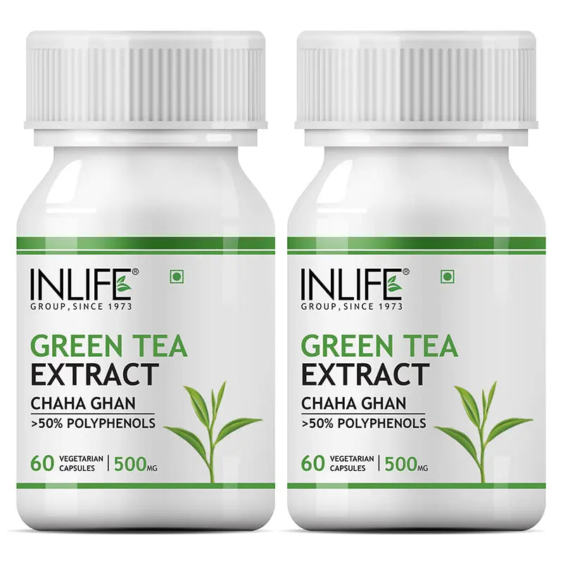 Inlife Green Tea Extract Supplement | 500 mg | Veg. Capsules - 6