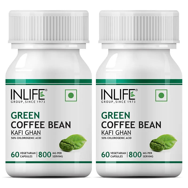 Inlife Green Coffee Bean Extract Supplement | 800mg / serving | Veg. Capsules - 6