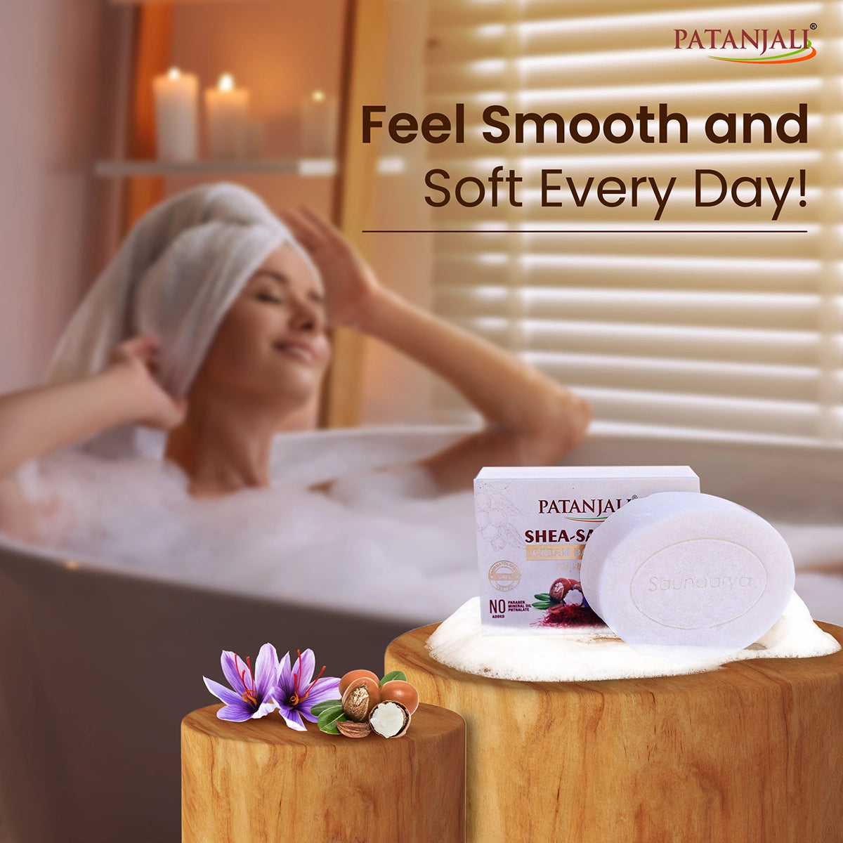 Patanjali Shea-Saffron Cream Bathing Bar 125g (Buy 3 Get 1)