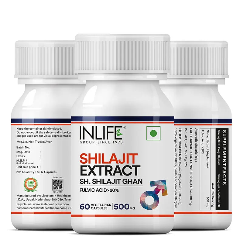 Inlife Shilajit Extract Supplement | 500 mg | Veg. Capsules - 4