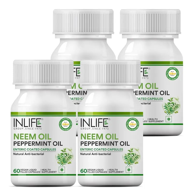 Inlife Neem & Peppermint Oil Capsules | 500mg | Enteric Coated Veg. Capsules - 11