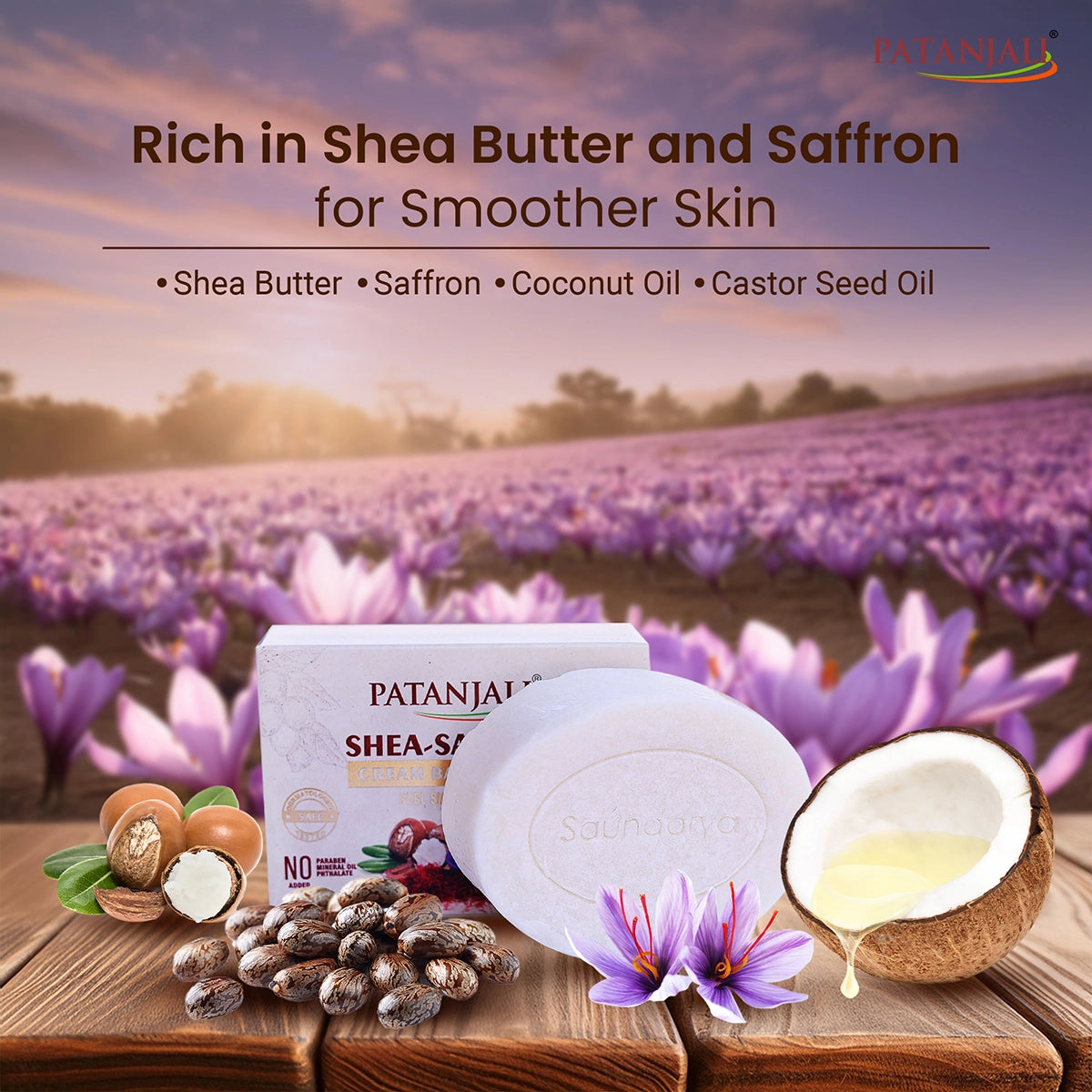 Patanjali Shea-Saffron Cream Bathing Bar 125g (Buy 3 Get 1)