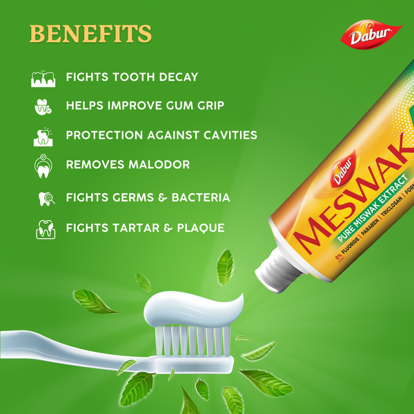 Dabur Meswak Toothpaste (Free Toothbrush)
                    
                      - 200g + 100g