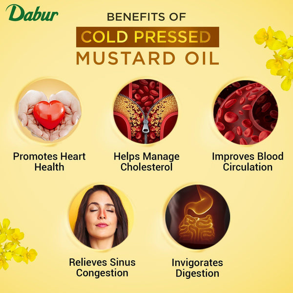 Dabur Cold Pressed Mustard Oil | Rich in Omega 3 & 6 | Healthy, Pure & Flavorful Cooking Oil