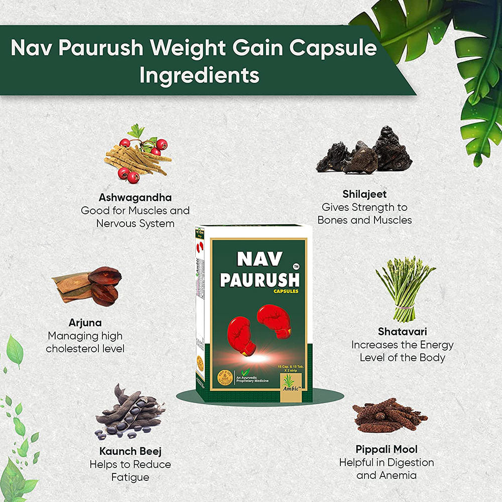 Nav Paurush Weight Gain Capsules | Ayurvedic Weight Gainer Herbal Tablets