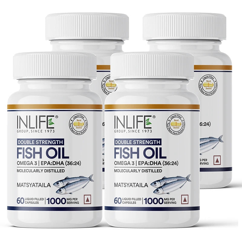 Inlife Fish Oil (Double Strength) Omega 3 Fatty Acids Supplement | 1000mg per serving 60 Capsules