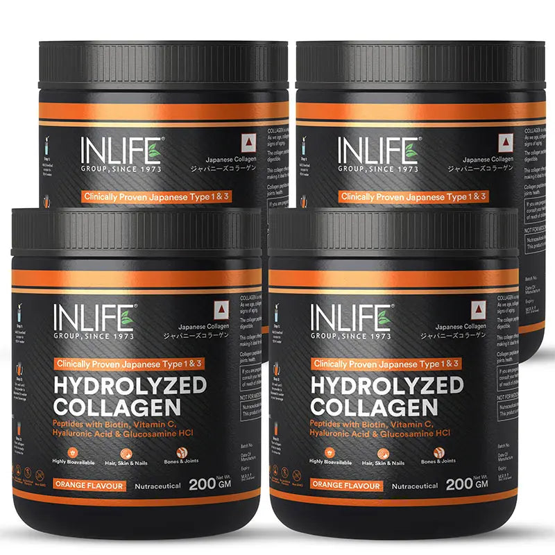 Inlife Hydrolyzed Japanese Collagen Peptides | with Biotin, Hyaluronic Acid & Glucosamine HCl | 200g Powder