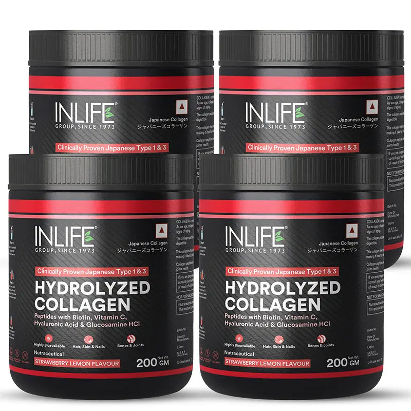 Inlife Hydrolyzed Japanese Collagen Peptides | with Biotin, Hyaluronic Acid & Glucosamine HCl | 200g Powder - 24