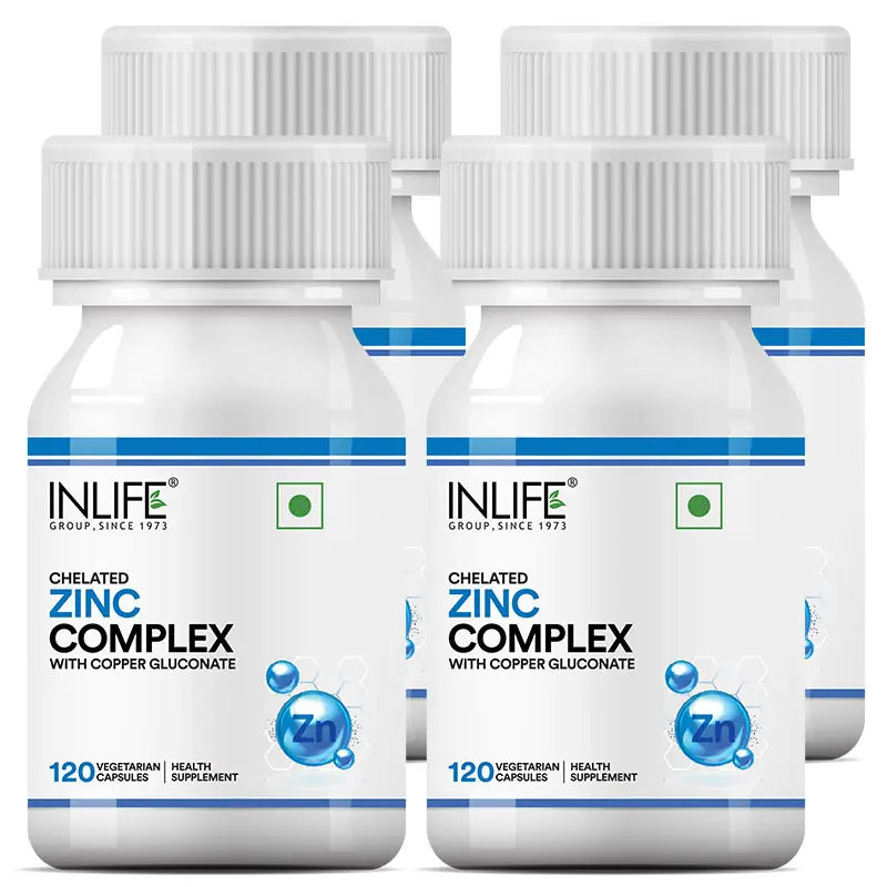 Inlife Zinc Supplements, Chelated Zinc Complex | Men & Women | 120Veg. Capsules