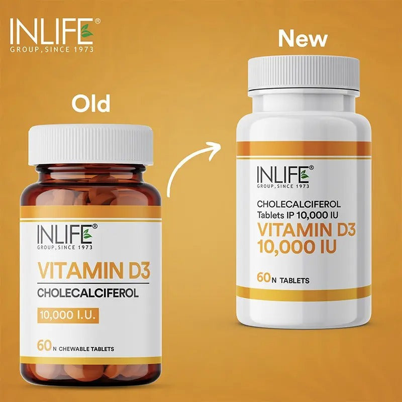 Inlife Vitamin D3 10000 IU Cholecalciferol Supplement | Chewable 60 Tablets