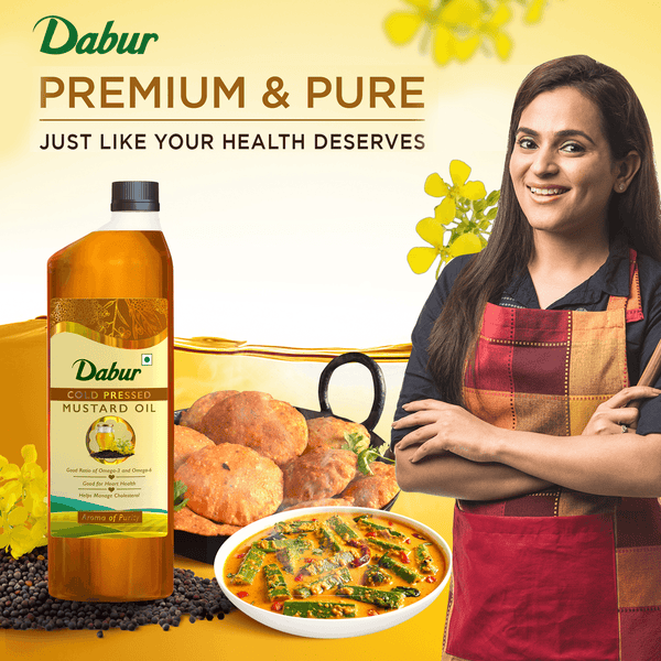 Dabur Cold Pressed Mustard Oil | Rich in Omega 3 & 6 | Healthy, Pure & Flavorful Cooking Oil 1L