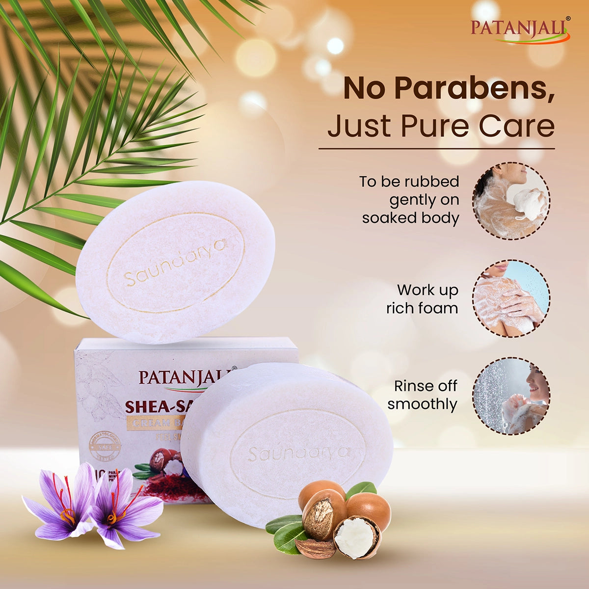 Patanjali Shea-Saffron Cream Bathing Bar 125g (Buy 3 Get 1)
