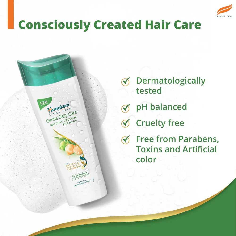 Himalaya Gentle Daily Care shampoo bottle with product features on a white background