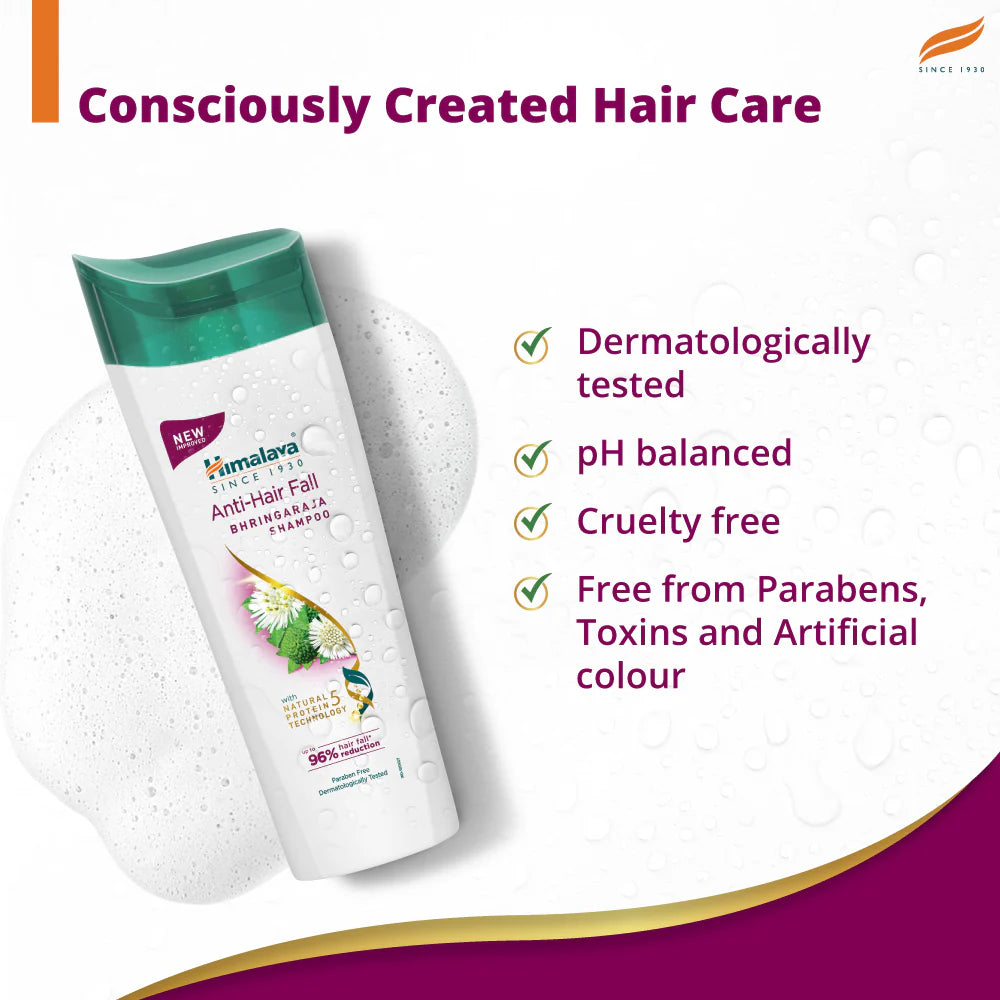 Himalaya Anti-Hair Fall Shampoo bottle with product features on a white background
