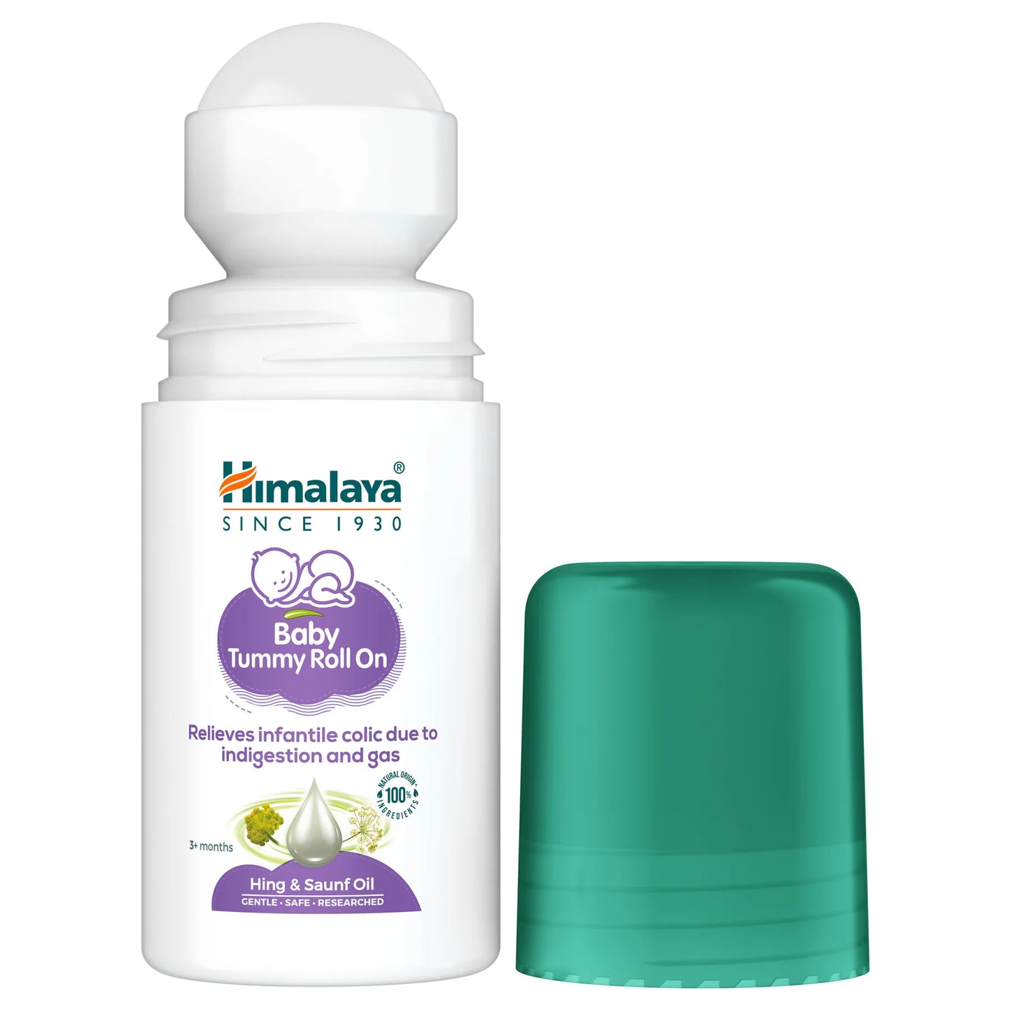 Himalaya Baby Tummy Roll On with green cap on white background