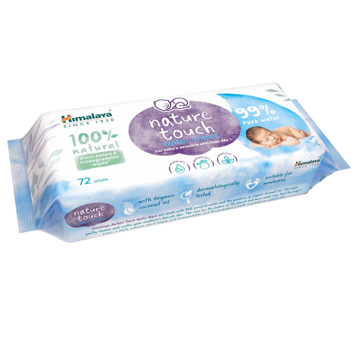 Pack of Humalaya nature touch baby wipes on a white background