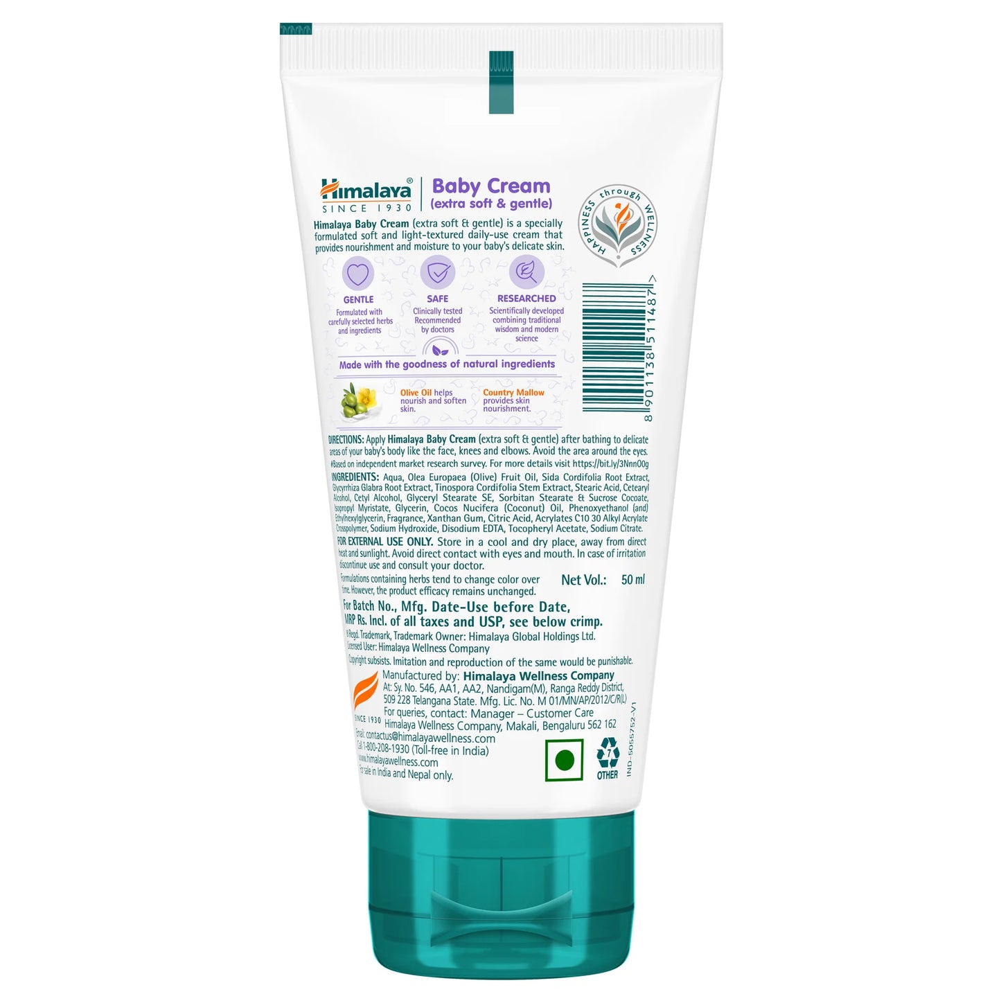 Himalaya Baby Cream packaging with text and branding on a white background