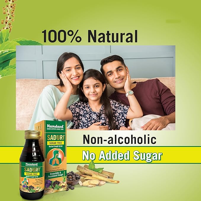 Family sitting together with a bottle and packaging of Sadurai on a green background
