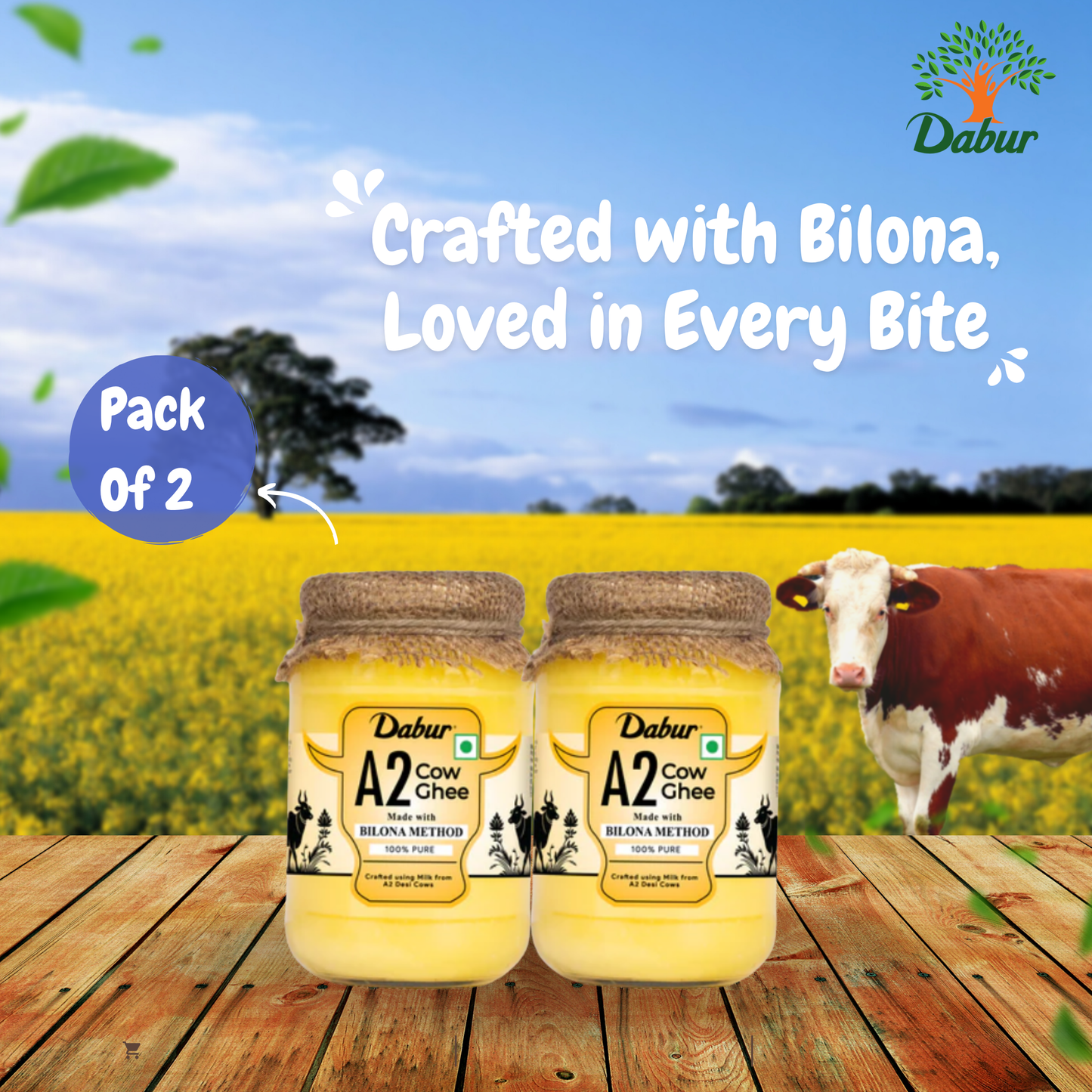 Dabur A2 Cow Ghee | Rich in Vitamin A & Antioxidant | Bilona method | Helps balance Vata & Pitta Dosha | Made from desi cows Milk 500ml